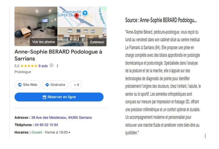 Google Business Profile : Cabinet podologie Berard
